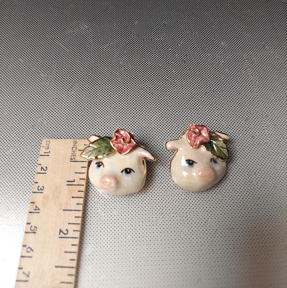 Ceramic pig clip earrings  happy year of the pig